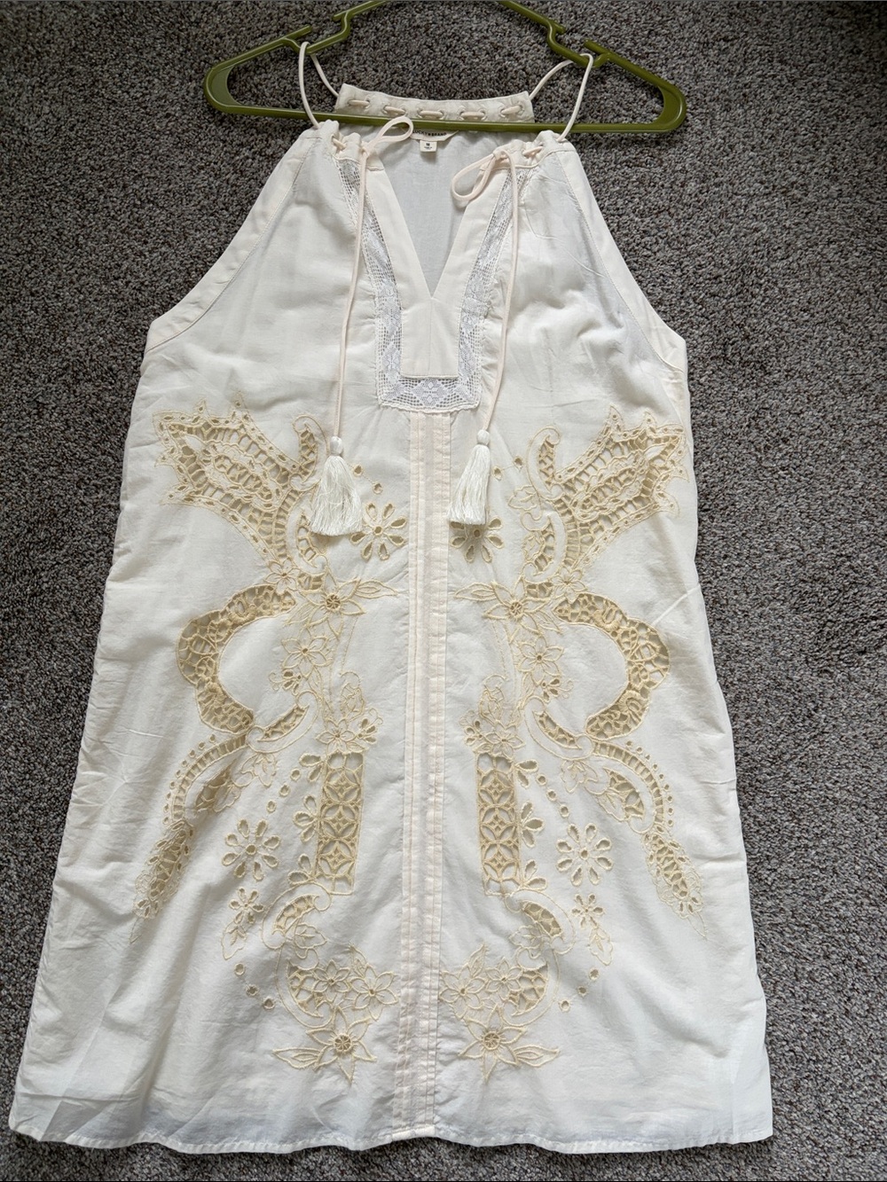 Lucky Brand boho cutout tassel dress in egg cream size medium